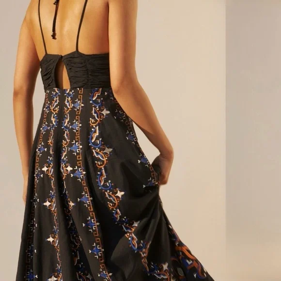 ANTHROPOLOGIE EMBROIDERED HALTER MIDI DRESS NAVY COMBO NEW SIZE 12 - Picture 5 of 9